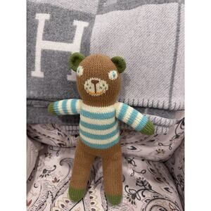 Blabla Bear Green Brown Blue Berry Plush Knit Stuffed Peru 12" Striped Doll Toy